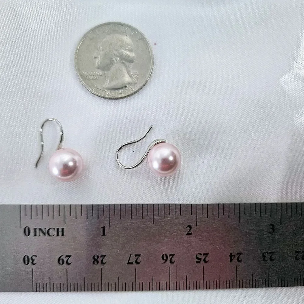 Pink South Sea Shell 8 mm Pearls Sterling Silver Hook Earrings